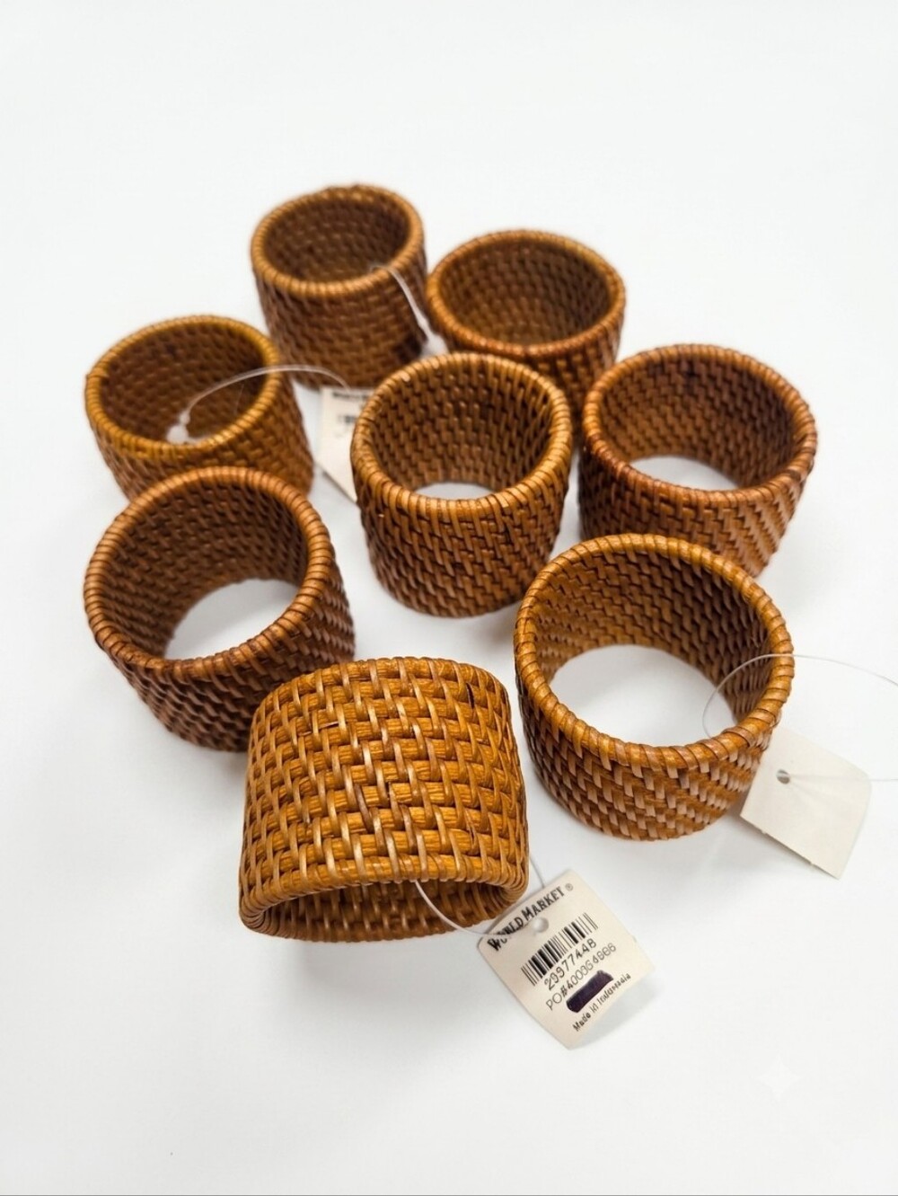World Market Honey Woven Rattan Napkin Rings Boho Table Decor – Set of 8